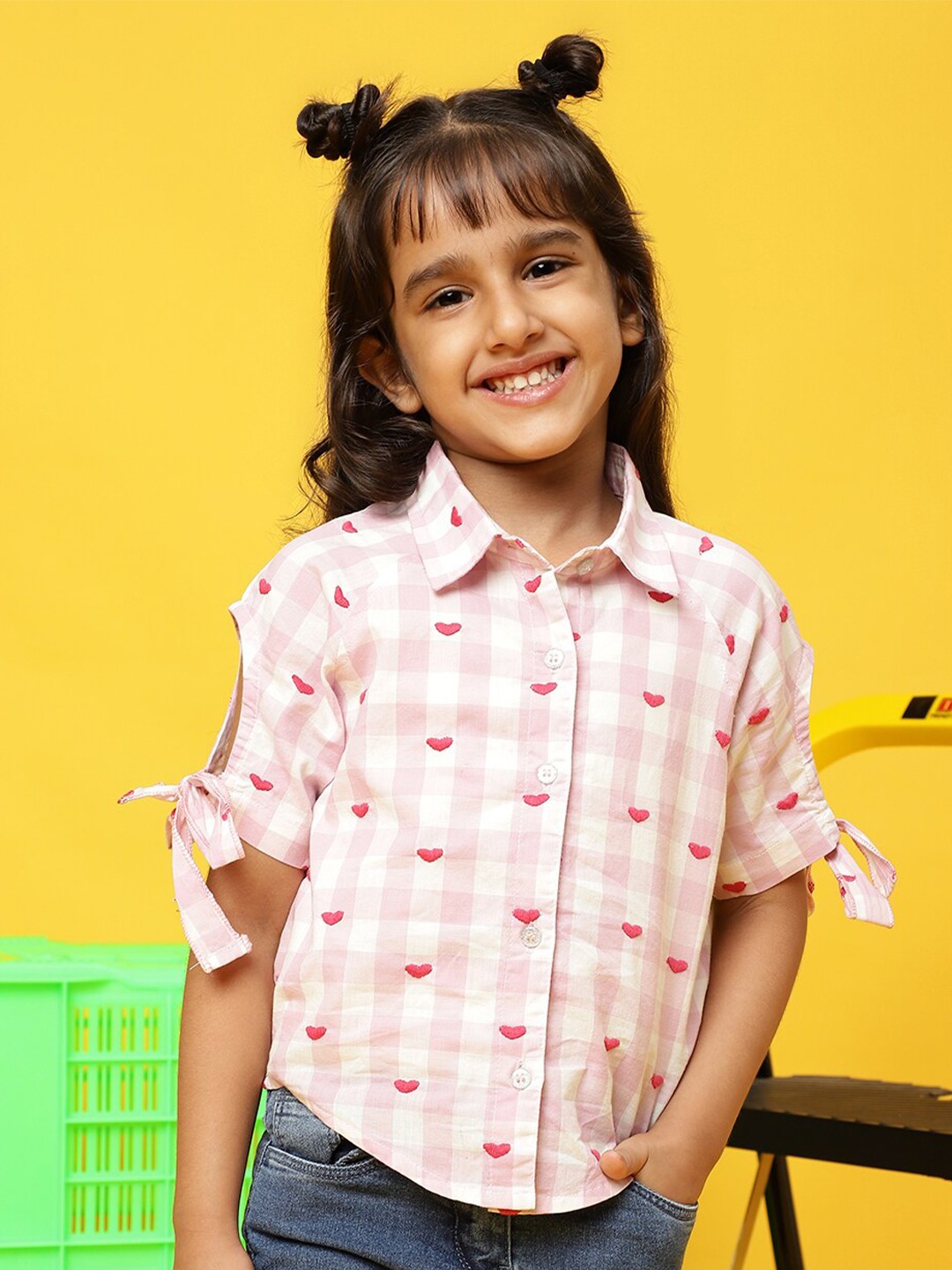 

TALES & STORIES Girls Checked Cotton Shirt Style Top, Pink