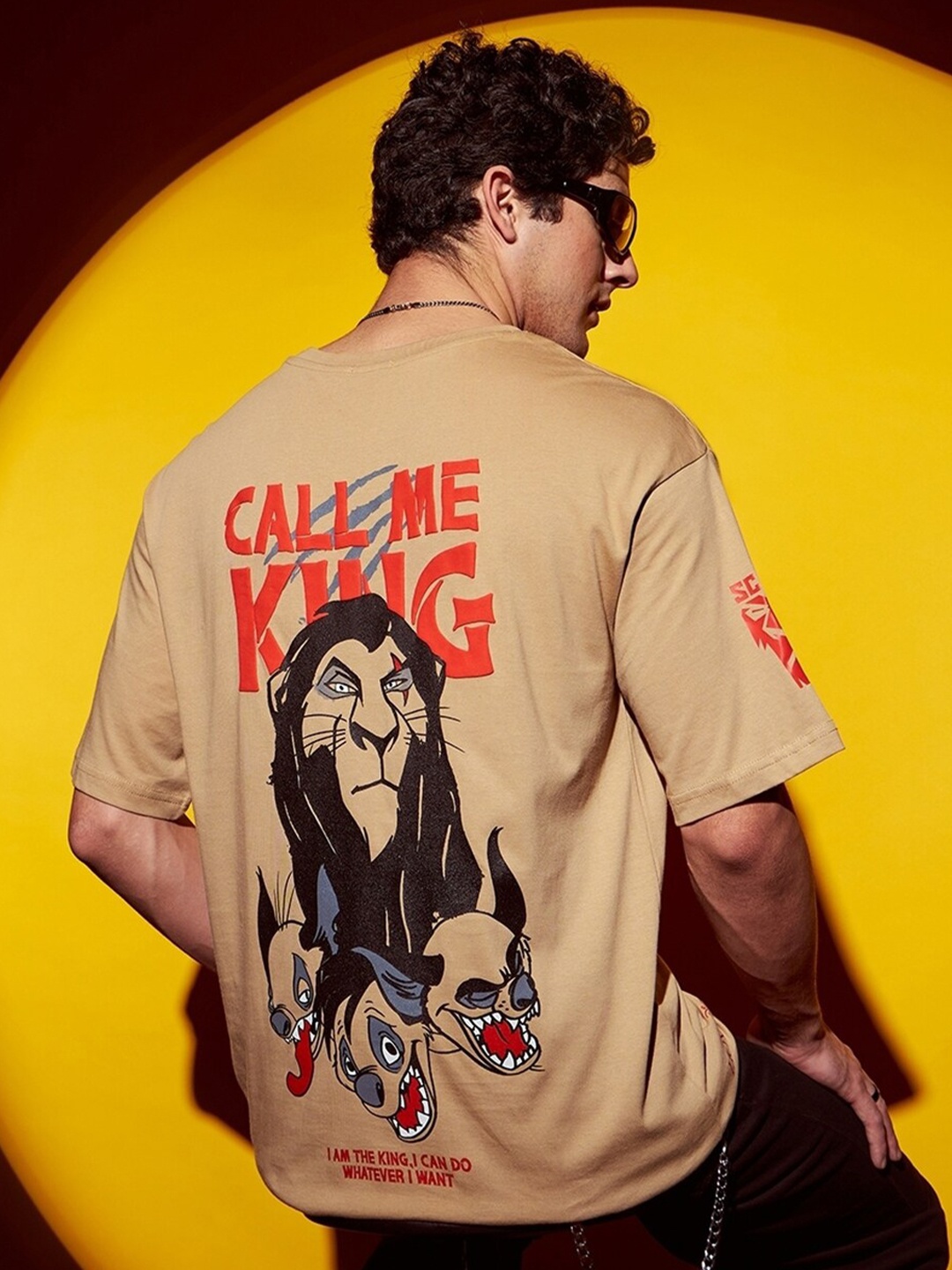 

Bewakoof Call Me King Graphic Printed Drop-Shoulder Sleeves Oversized Pure Cotton T-shirt, Brown