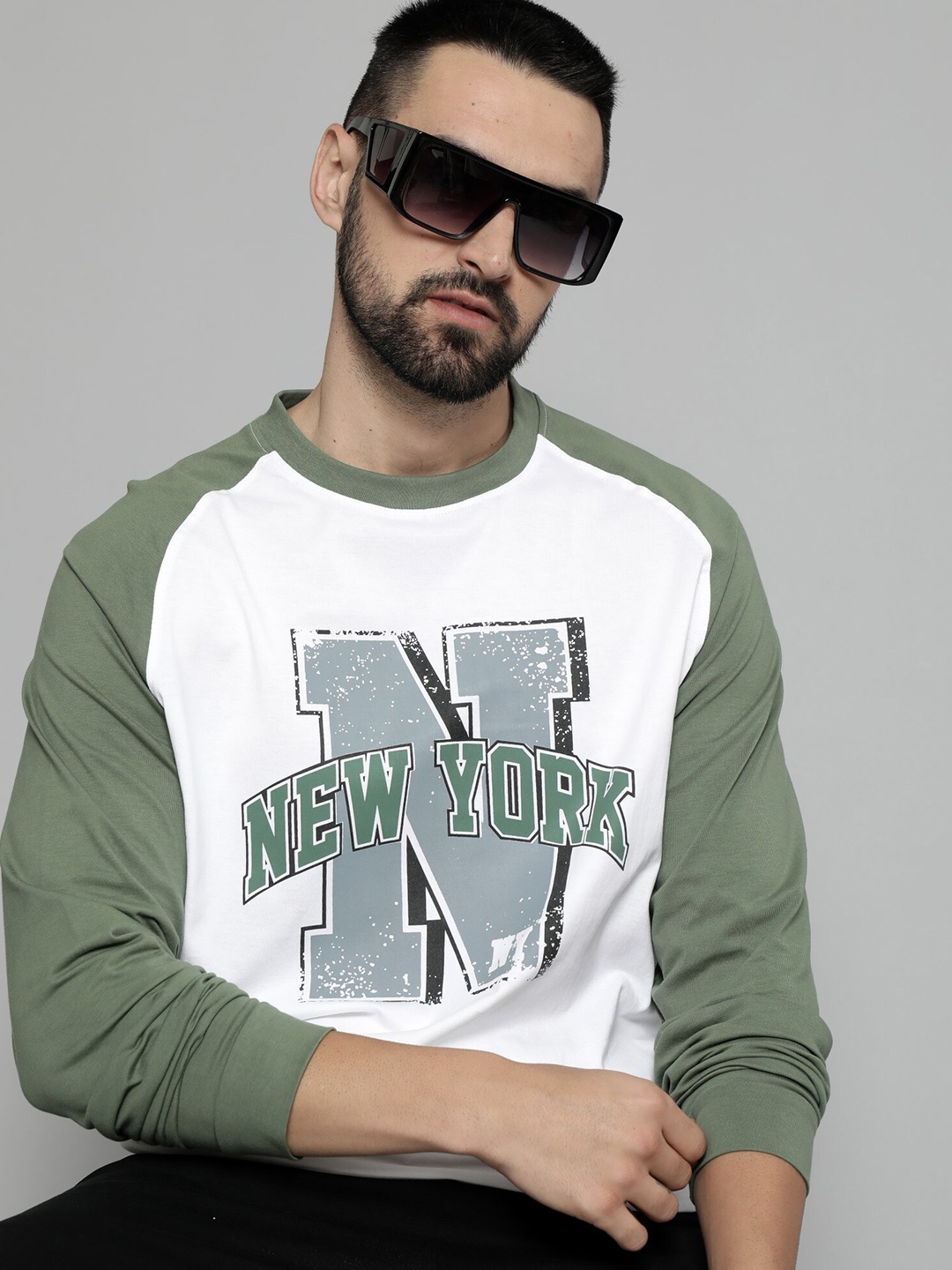 

Maniac Typography Printed Long Drop Shoulder Sleeves Cotton Oversized T-shirt, White