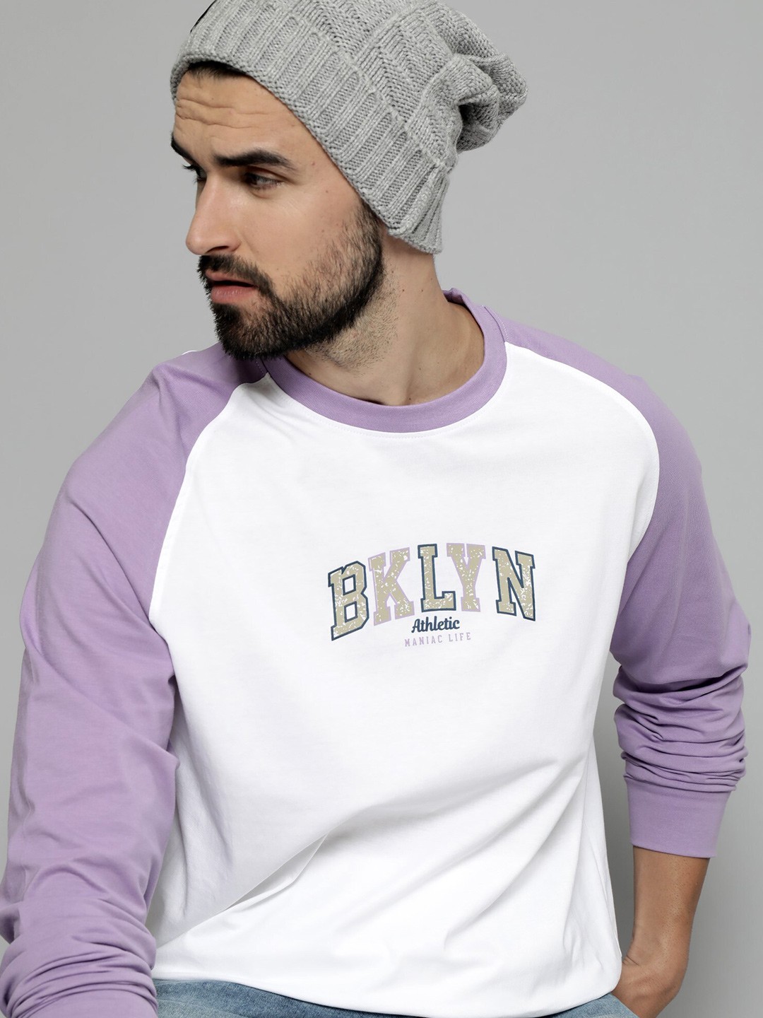 

Maniac Typography Printed Drop-Shoulder Sleeves Cotton Oversized T-Shirt, White
