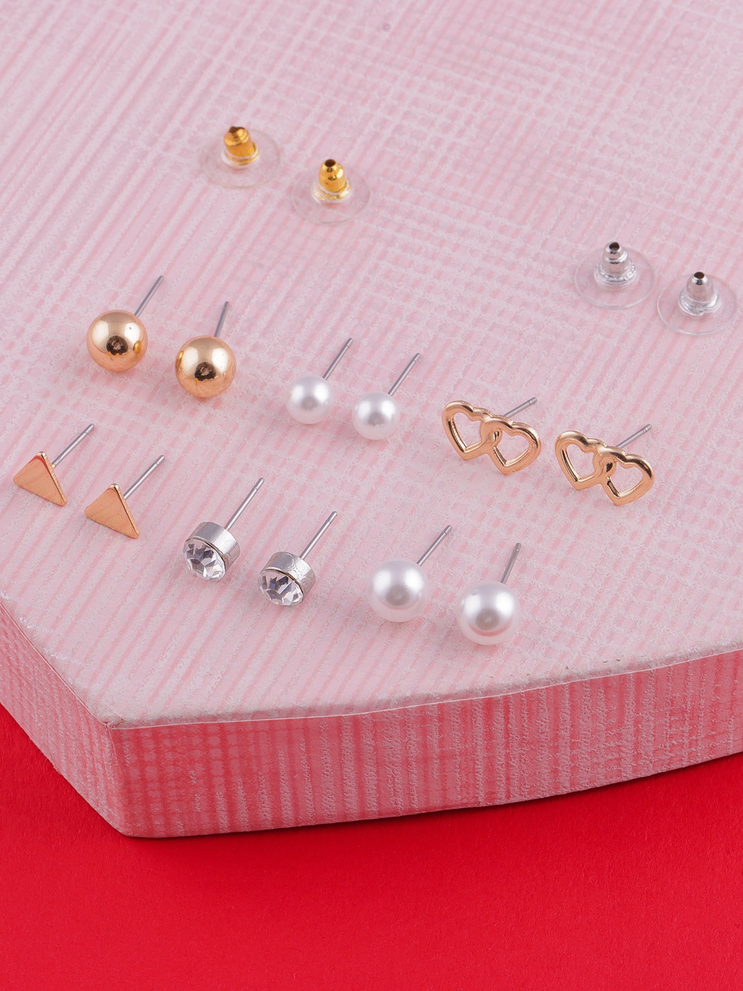 

DressBerry Set Of 6 Gold-Toned & White Gold-Plated Classic Studs Earrings