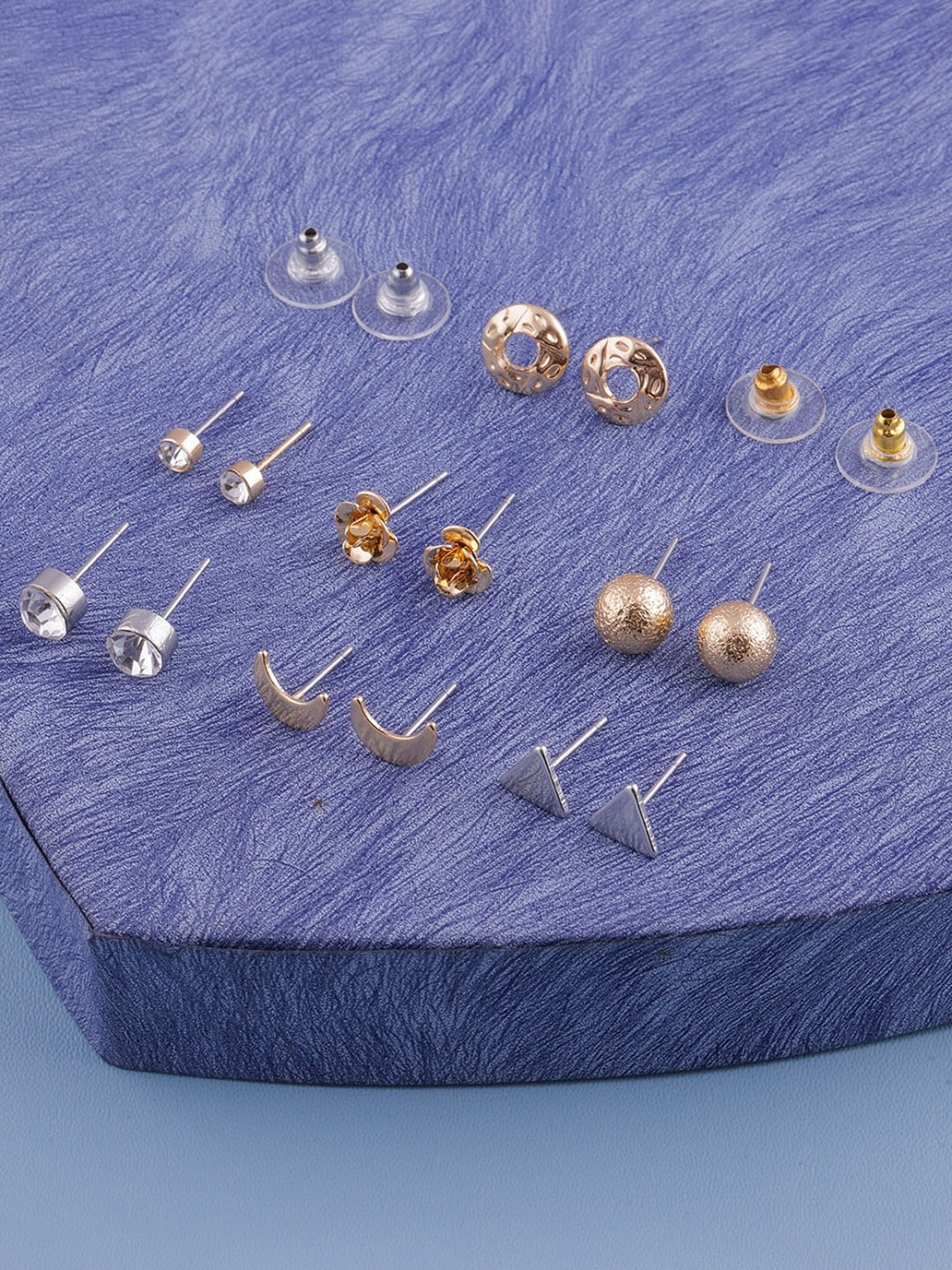

DressBerry Set Of 7 Gold-Toned & White Gold-Plated Classic Studs Earrings