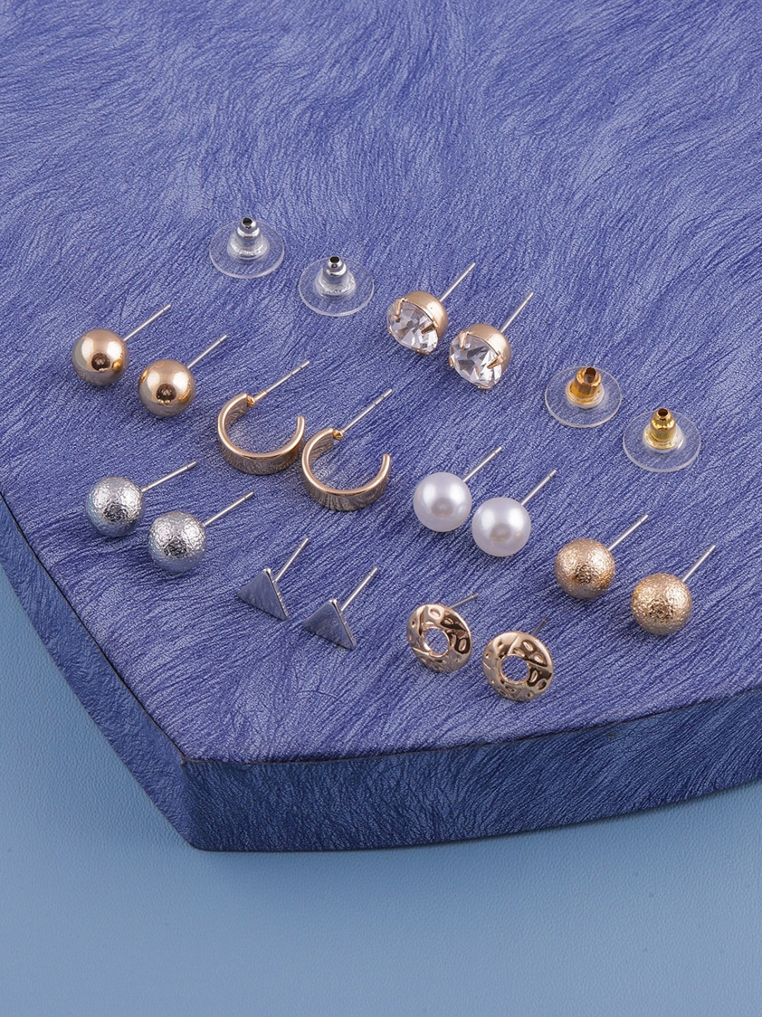 

DressBerry Set Of 8 Gold-Toned Classic Studs Earrings