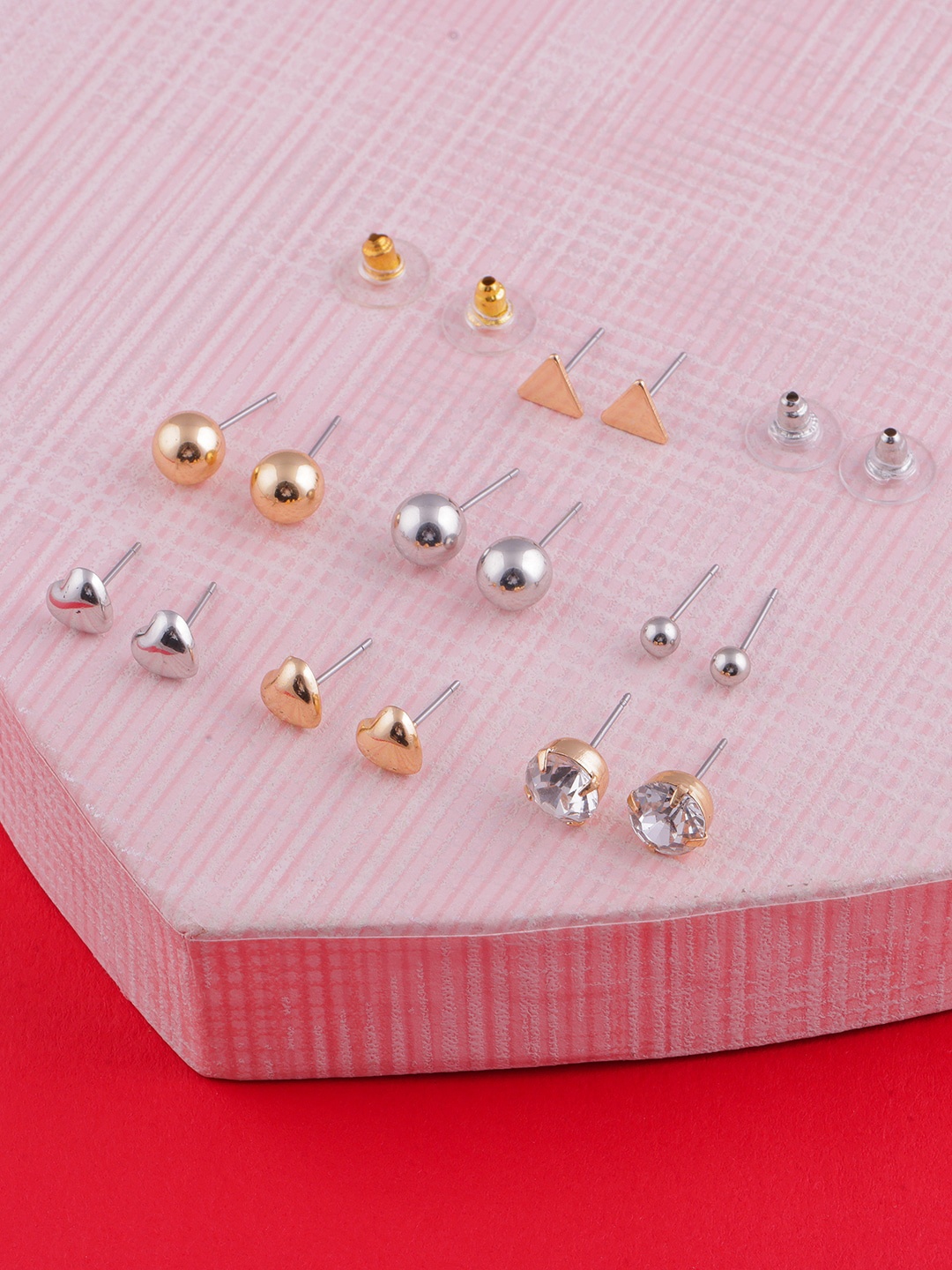 

DressBerry Set Of 7 Gold-Toned & White Gold-Plated Classic Studs Earrings