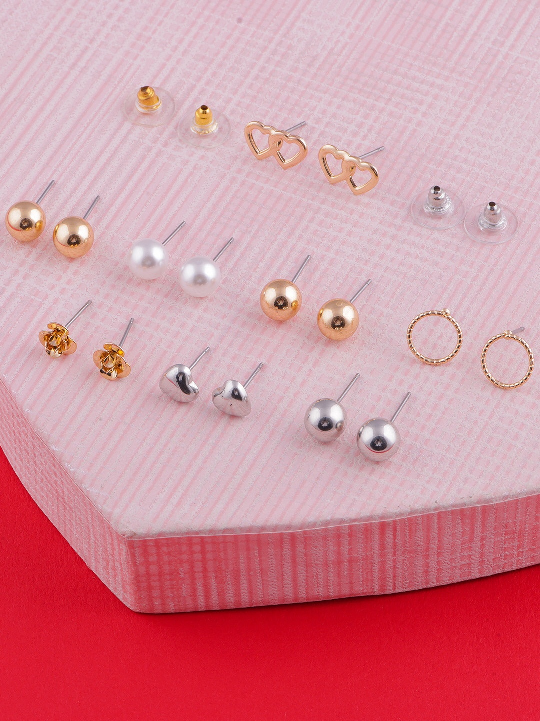 

DressBerry Set Of 8 Gold-Toned & White Gold-Plated Classic Studs Earrings