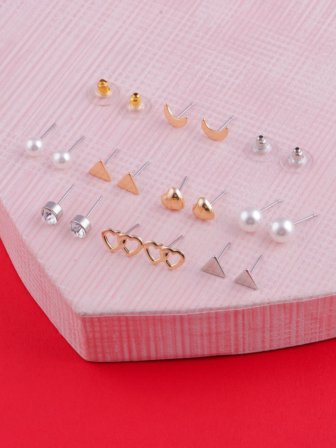 

DressBerry Set Of 8 Gold-Plated Beaded Classic Studs