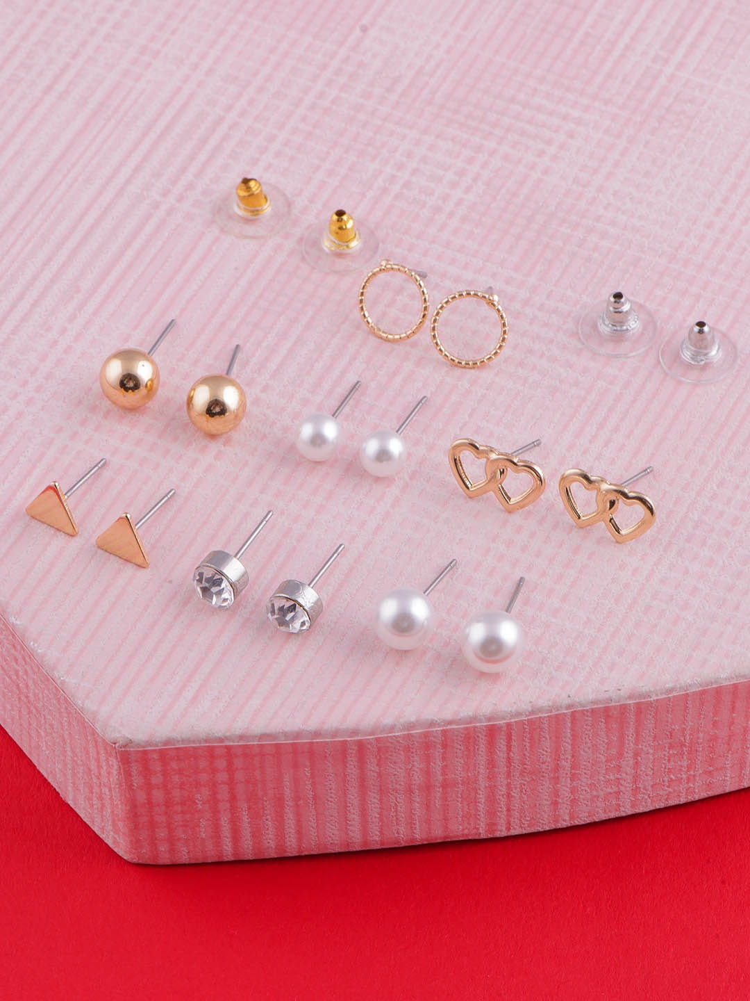 

DressBerry Set Of 7 Gold-Plated Beaded Classic Studs