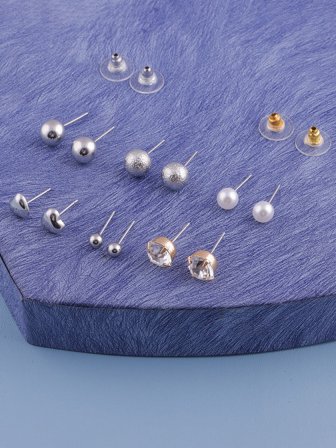 

DressBerry Set Of 6 Gold-Toned Classic Studs Earrings, Silver
