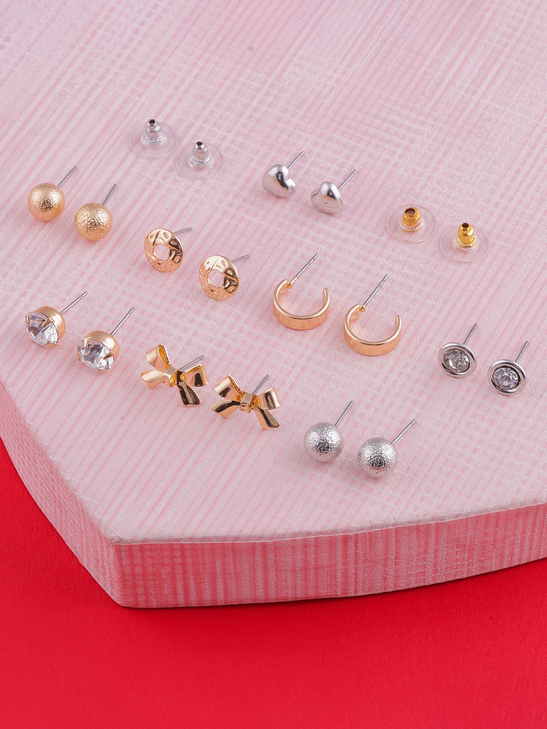 

DressBerry Set Of 8 Gold-Toned Classic Studs Earrings, Multi