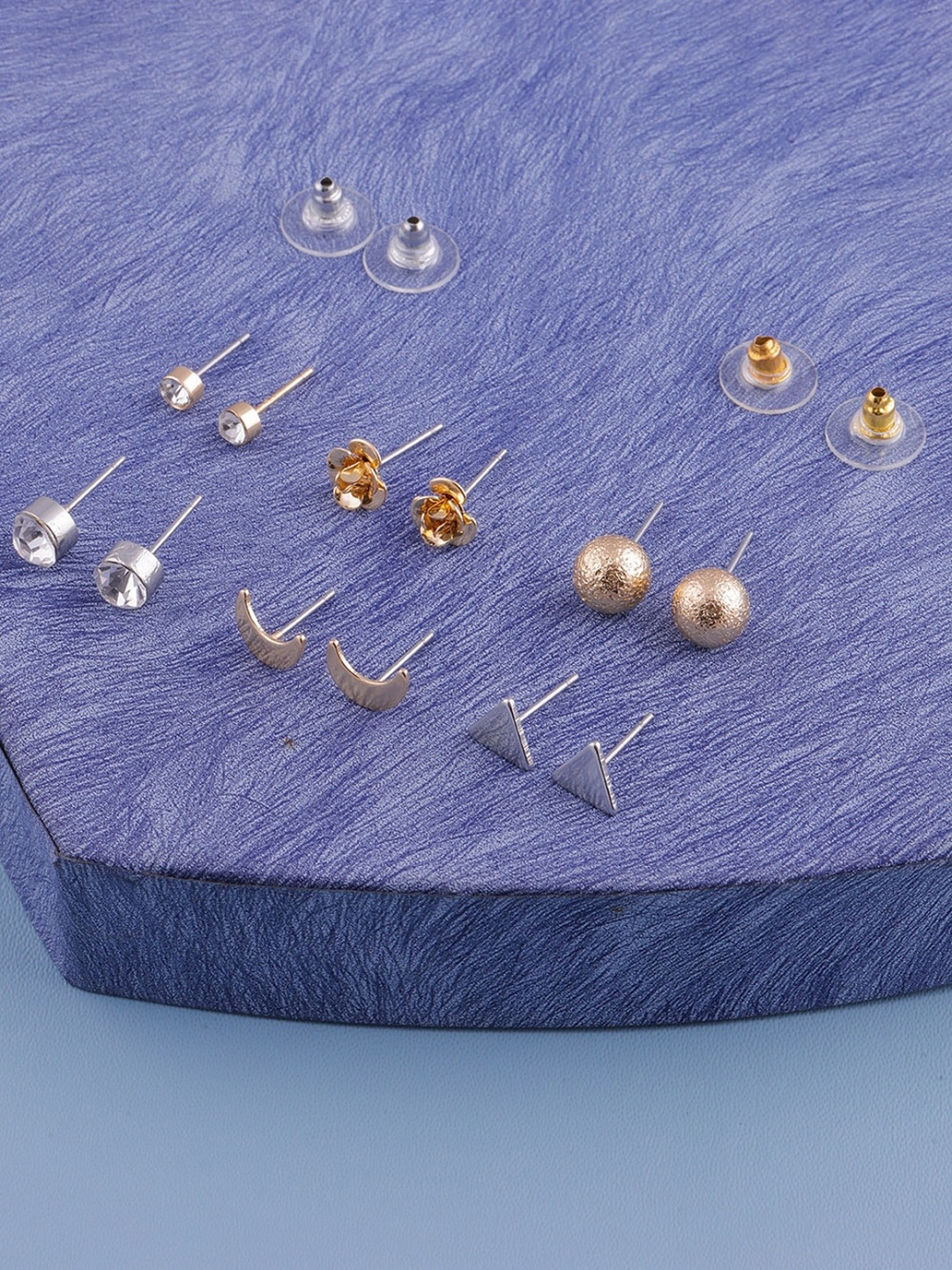 

DressBerry Set Of 6 Gold-Toned Classic Studs Earrings, Silver