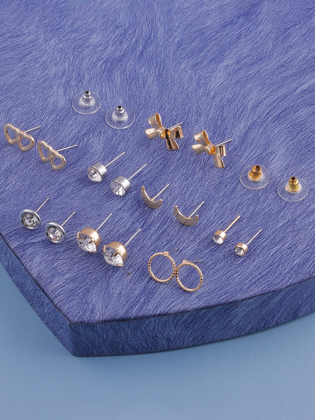 

DressBerry Set Of 8 Gold-Toned Classic Studs Earrings, Silver