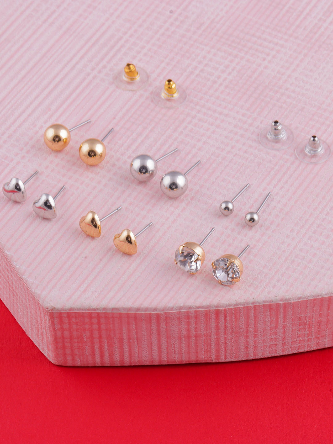

DressBerry Set Of 6 Gold-Plated Stone-Studded Classic Studs Earrings