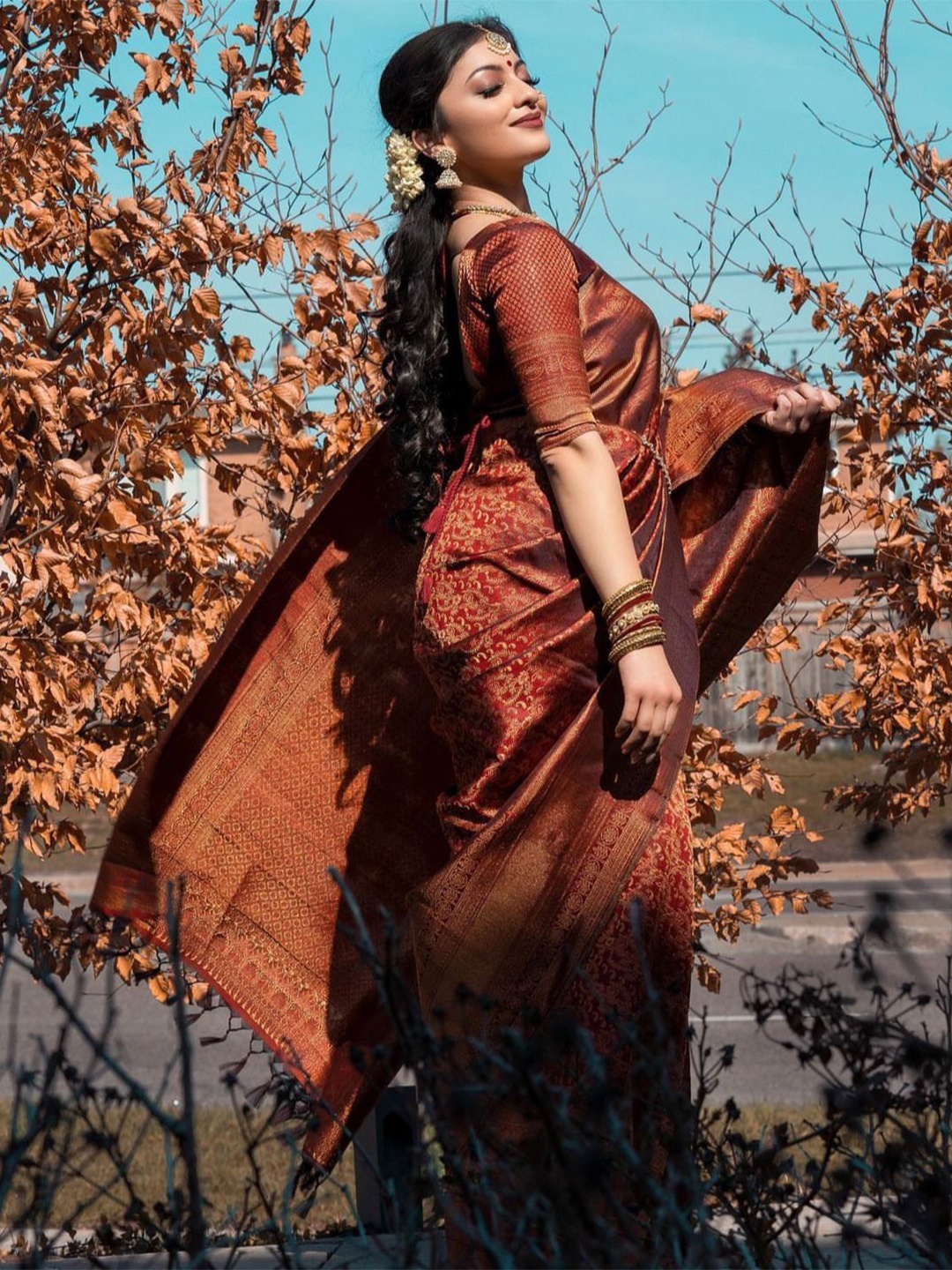 

DIVASTRI Ethnic Motifs Woven Design Pure Silk Kanjeevaram Saree, Maroon