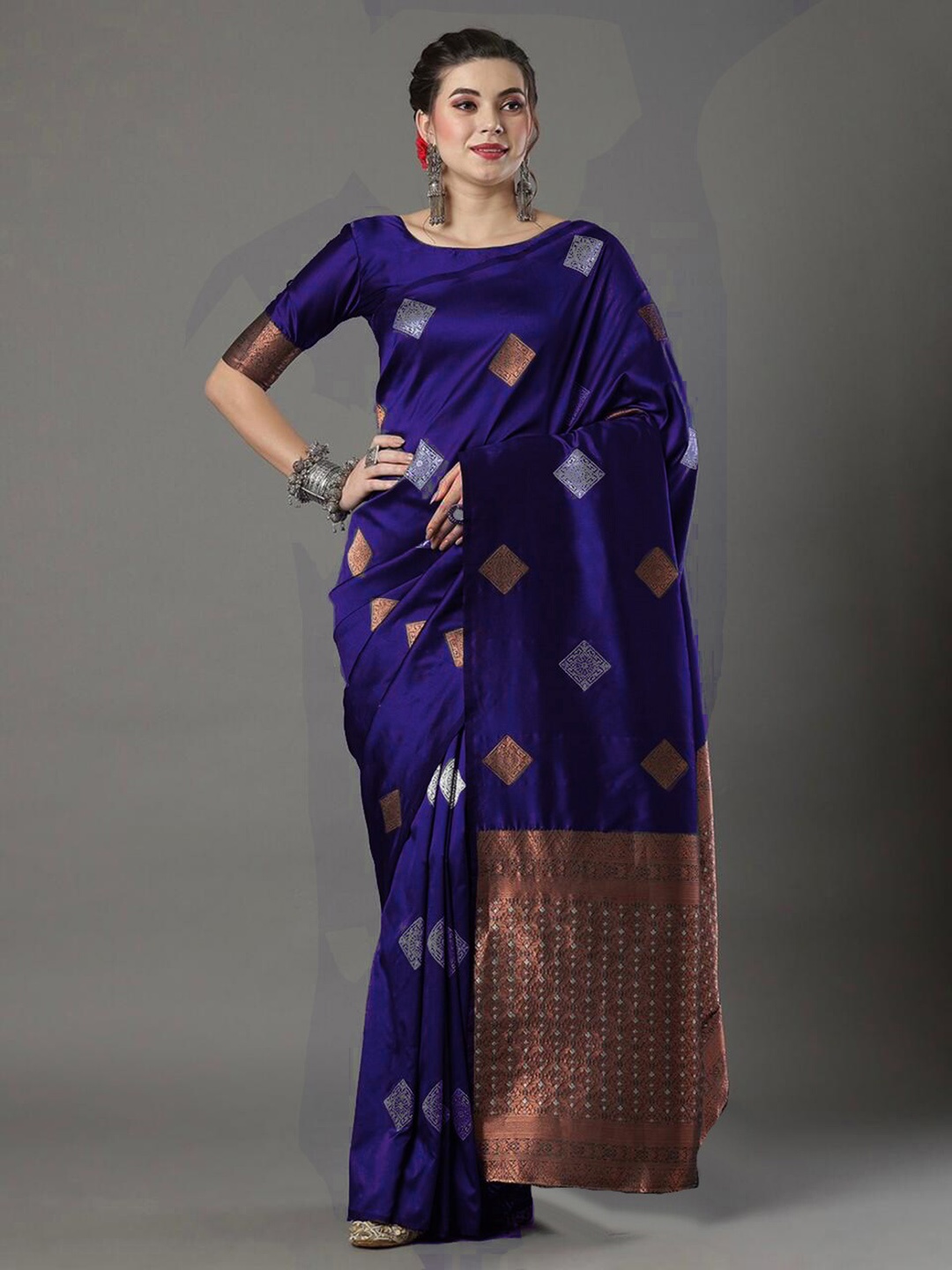 

DIVASTRI Ethnic Motifs Woven Design Zari Pure Silk Kanjeevaram Saree, Violet