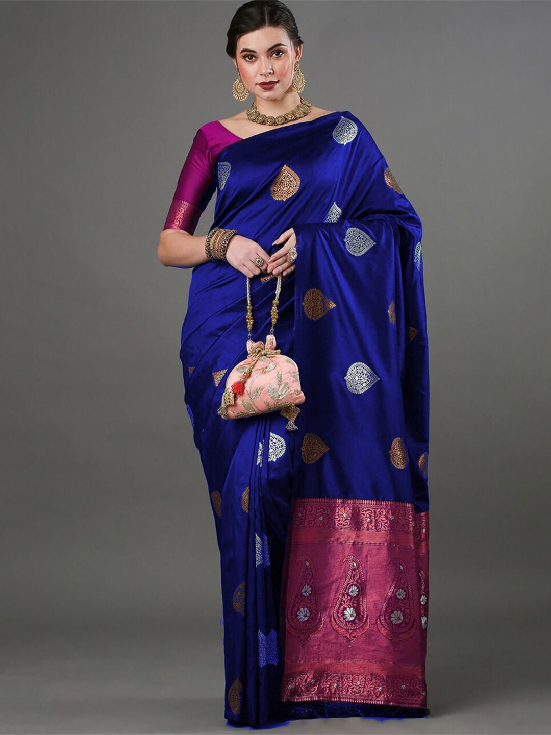 

DIVASTRI Ethnic Motifs Woven Design Pure Silk Kanjeevaram Saree, Blue