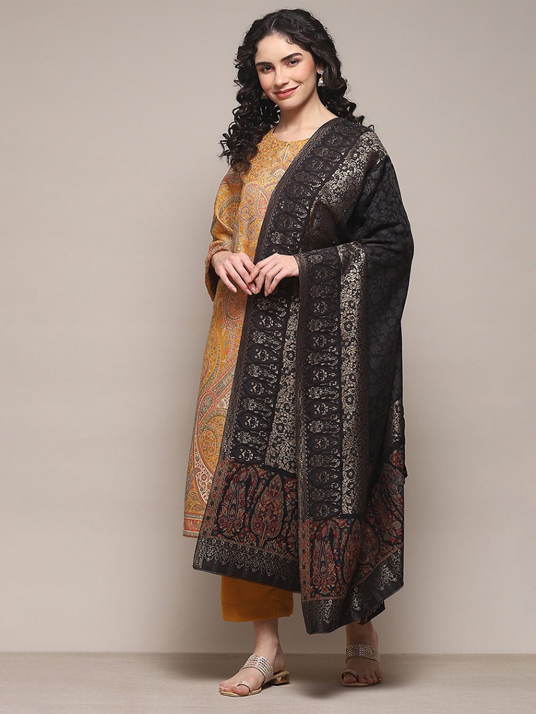 

Biba Ethnic Motifs Woven Design Cotton Dupatta, Black