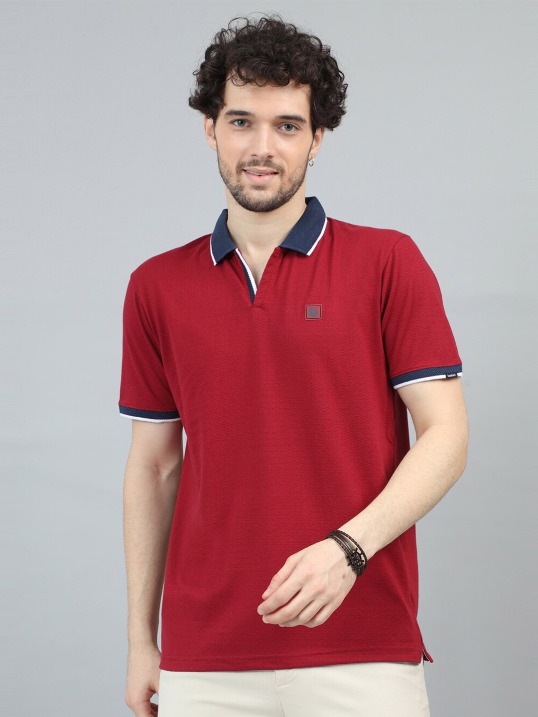 

Bushirt Polo Collar Pure Cotton T-shirt, Red
