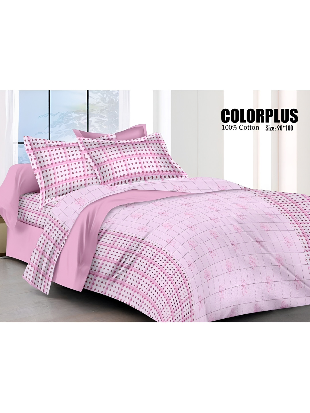 

Bedbathandbliss Pink Brown Floral 300 TC Cotton Queen Bedsheet with 2 Pillow Covers