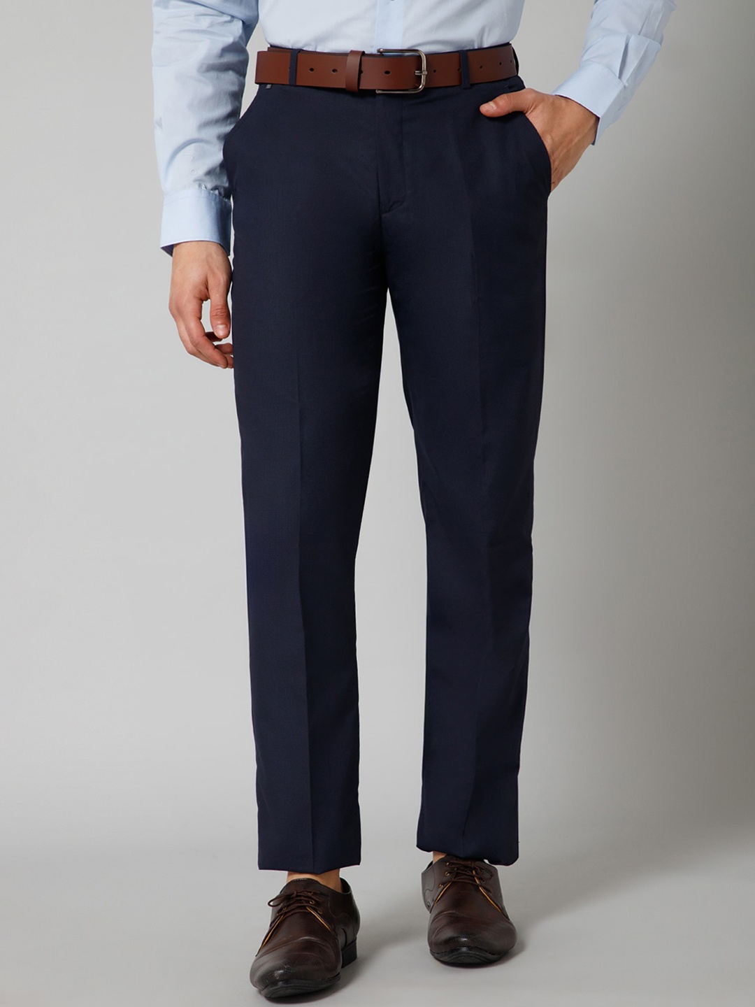 

Cantabil Men Mid-Rise Comfort Fit Formal Trouser, Navy blue