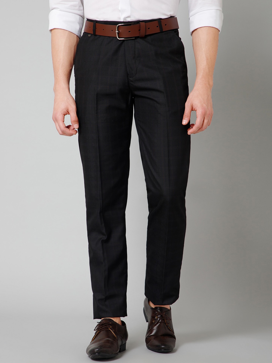 

Cantabil Men Mid-Rise Checked Comfort Fit Formal Trousers, Black