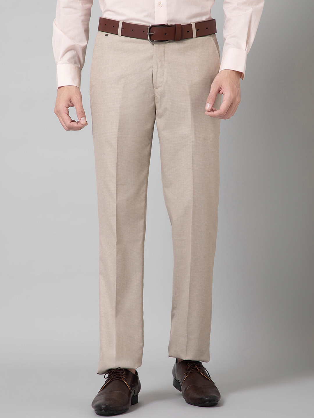 

Cantabil Men Comfort Mid-Rise Formal Trousers, Beige
