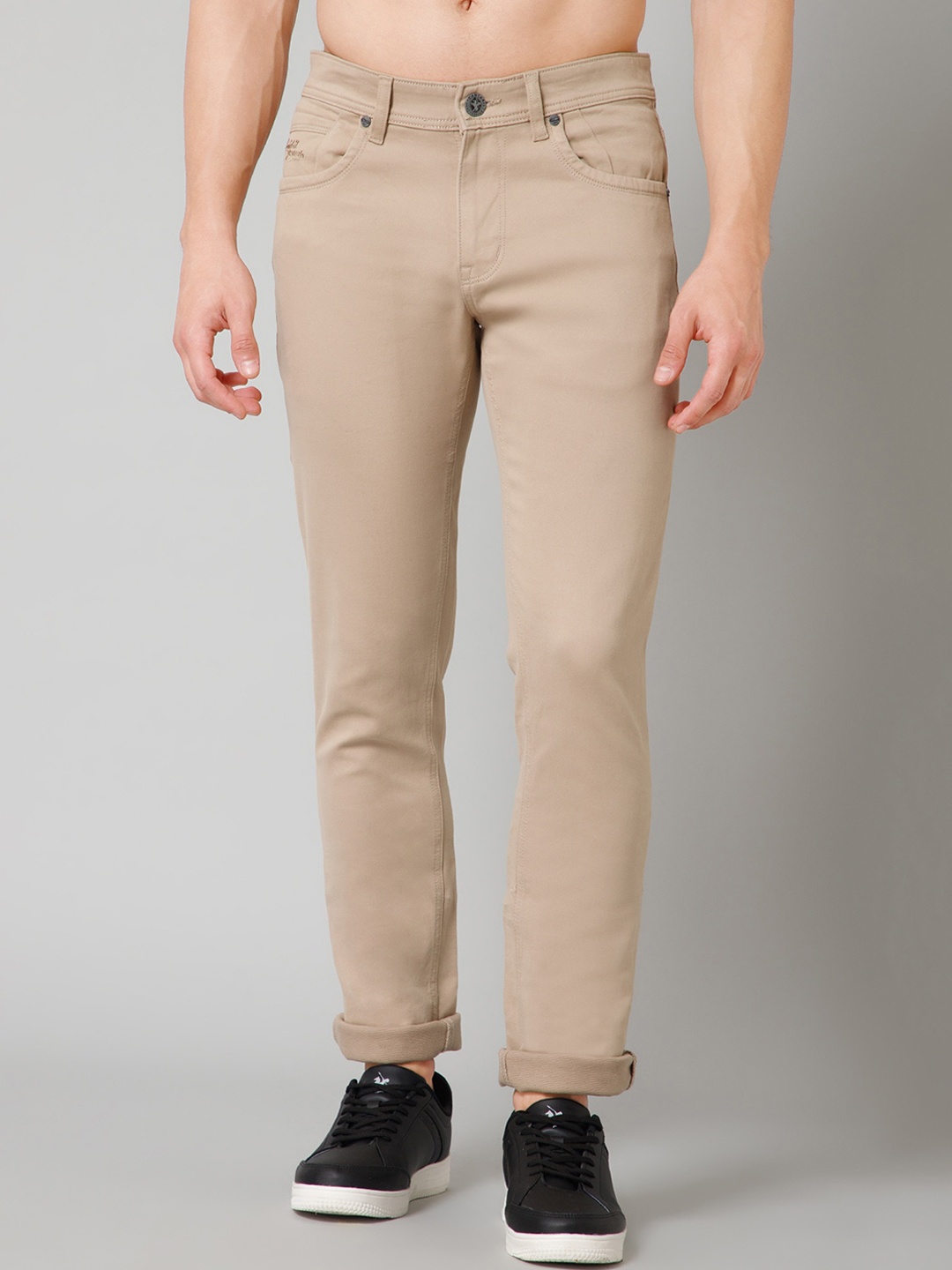 

Cantabil Men Comfort Mid-Rise Cotton Trousers, Beige