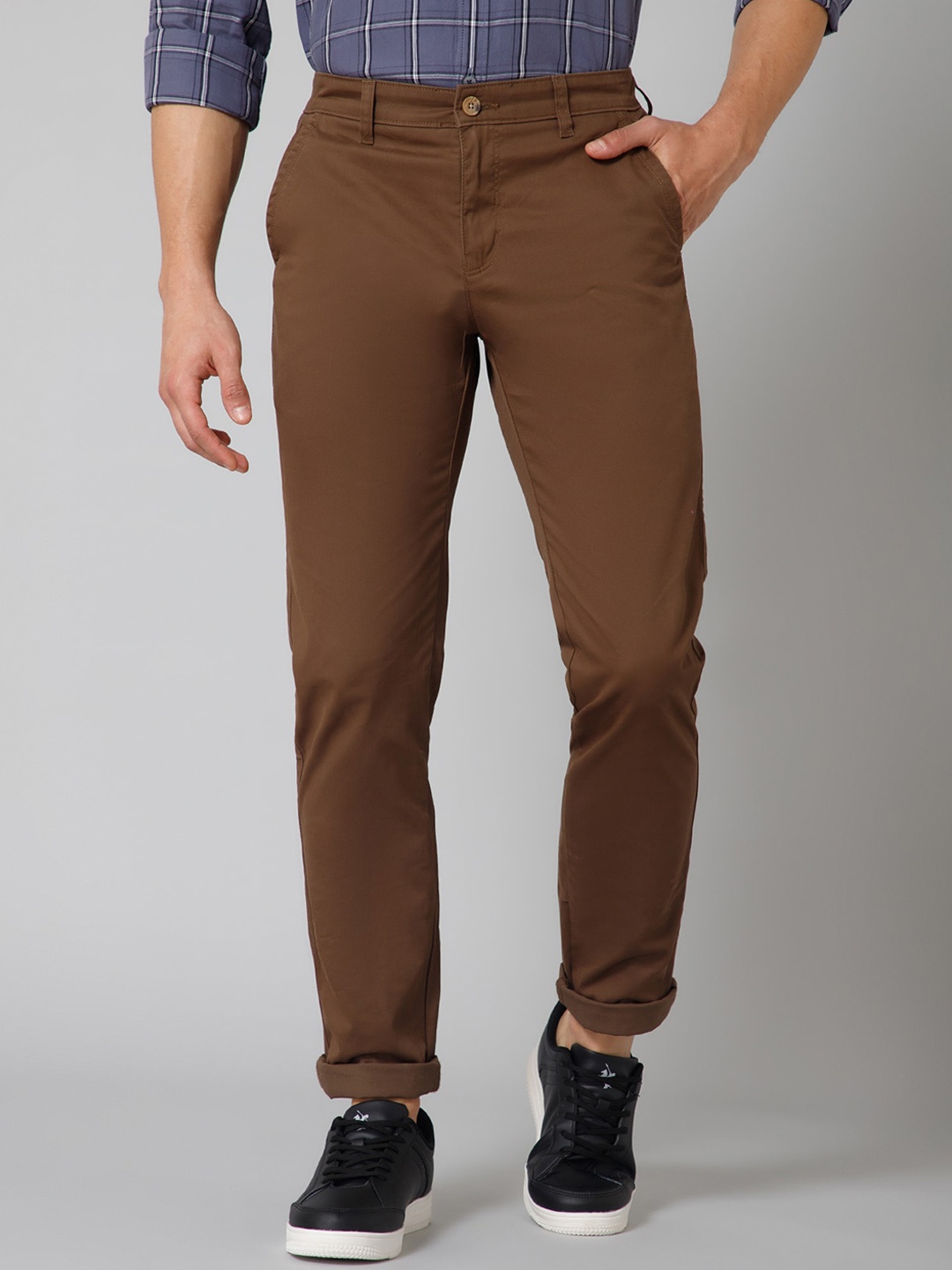 

Cantabil Men Comfort Mid-Rise Cotton Trousers, Brown