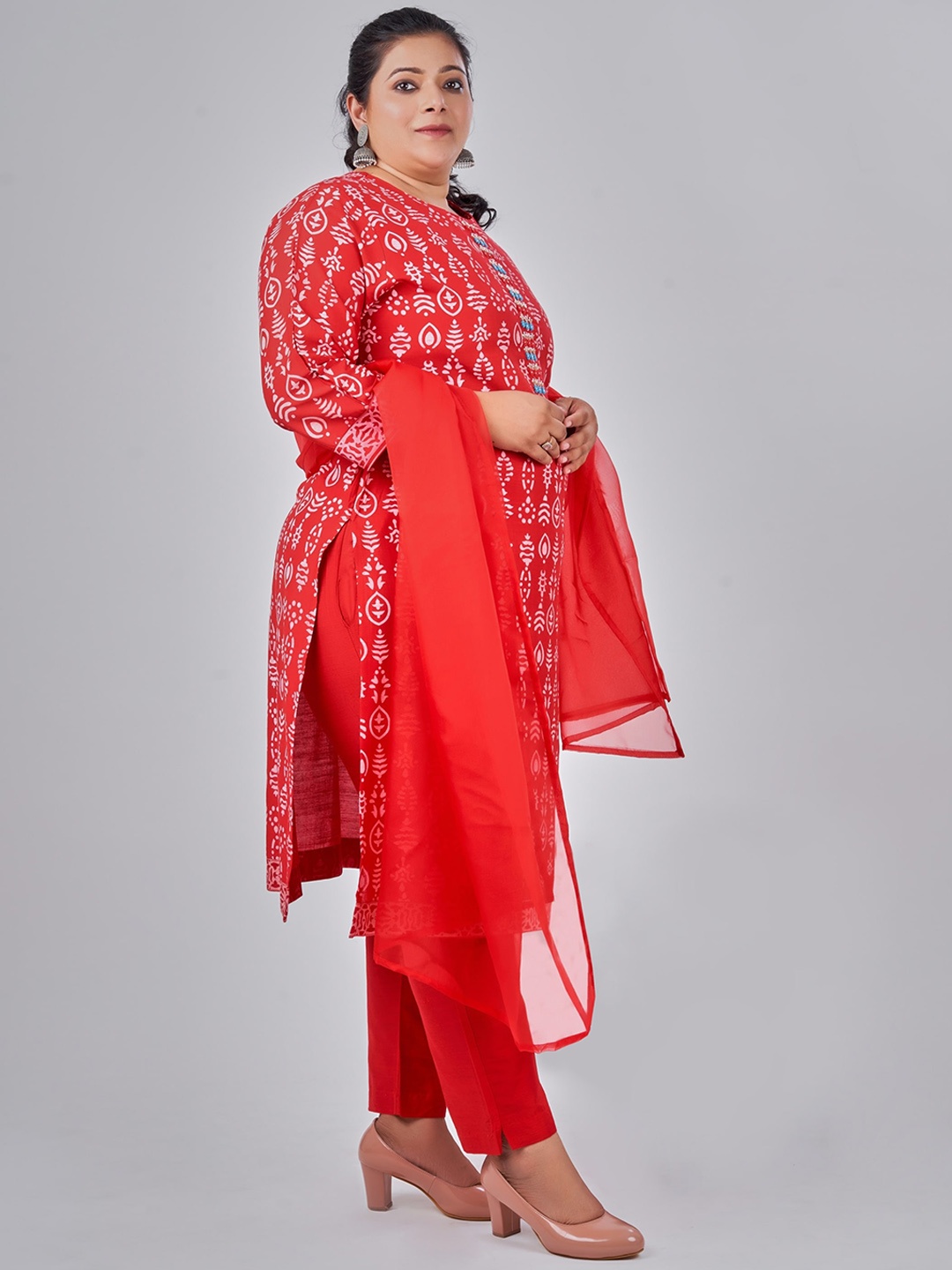 

NAYRA Ethnic Motifs Printed Regular Kurta With Trousers & Dupatta, Orange