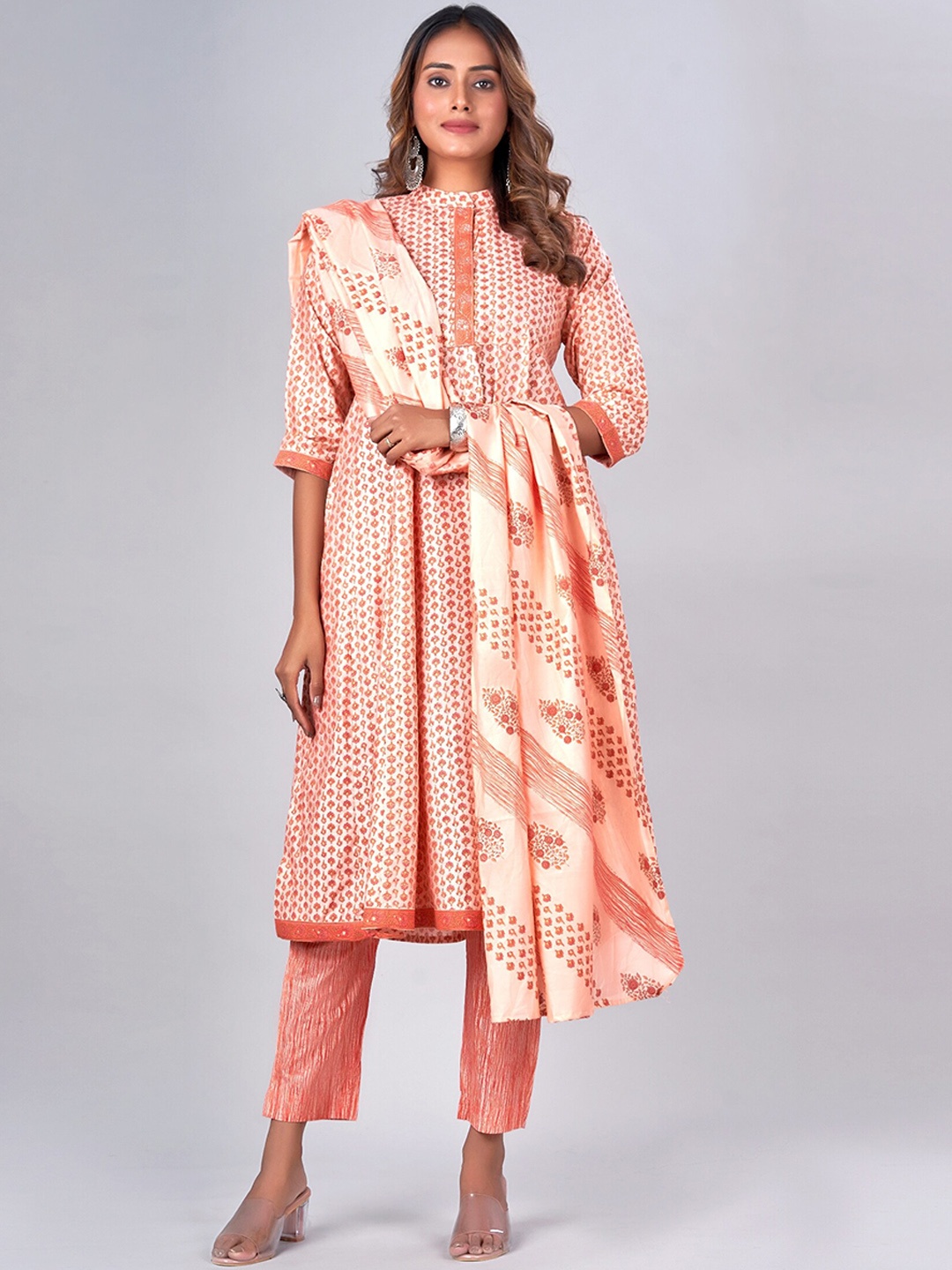 

NAYRA Floral Printed Regular Kurta With Trousers & Dupatta, Orange