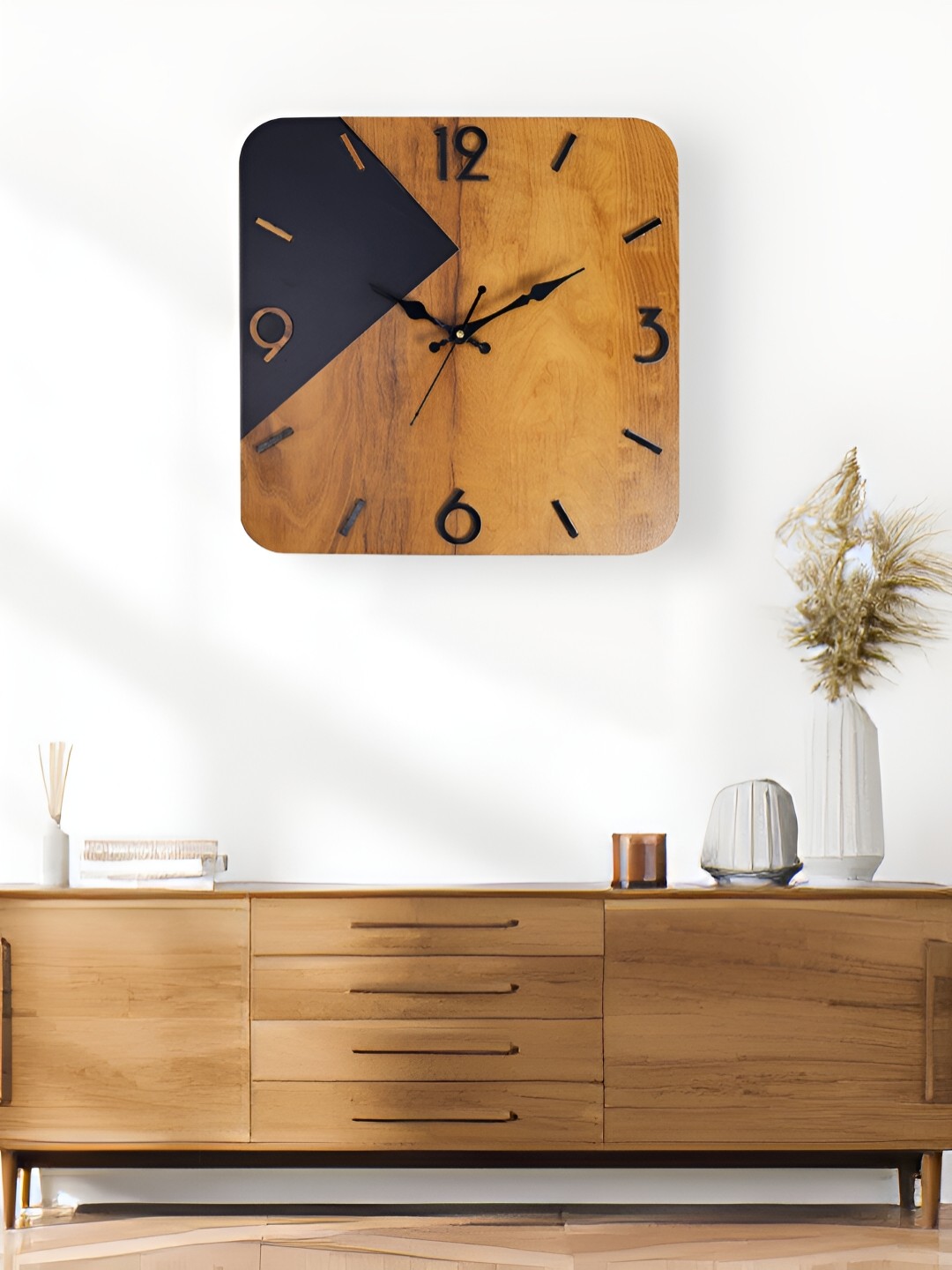 

TEAKWOOD Brown & Black Square Shaped Contemporary Wall Clock