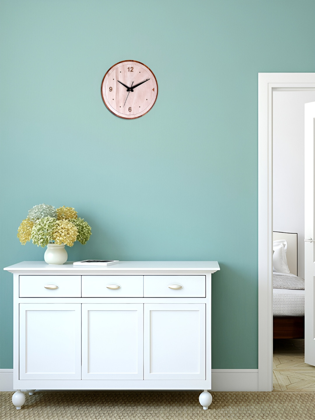 

TEAKWOOD Beige & Brown Analogue Round Contemporary Round Wooden Wall Clock