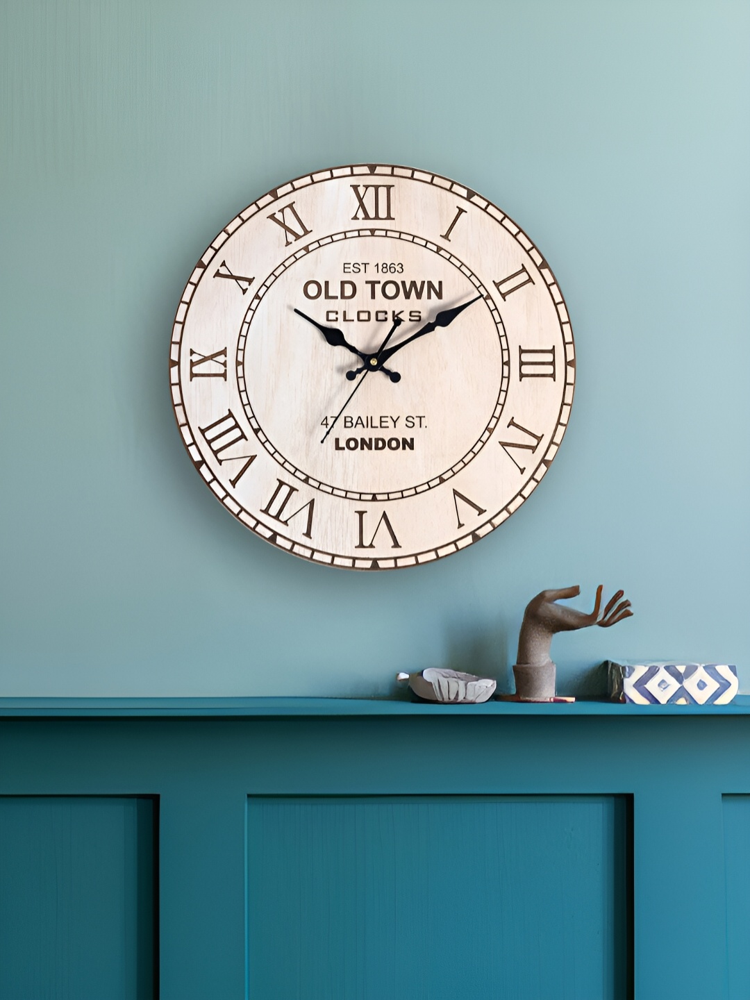 

TEAKWOOD White & Black Printed Analogue Contemporary Wooden Round Wall Clock