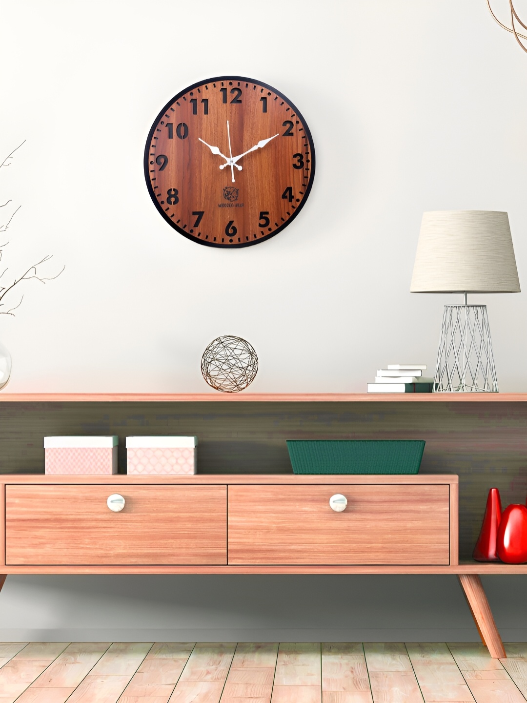 

TEAKWOOD Black & Brown Round Shaped Contemporary Wall Clock