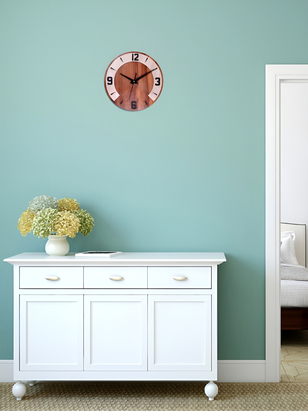 

TEAKWOOD Brown & Black Analogue Contemporary Round Wooden Wall Clock