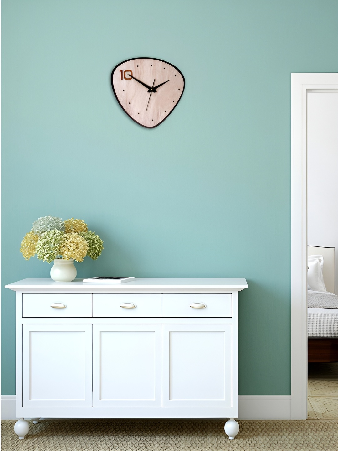 

TEAKWOOD Beige & Black Analogue Contemporary Geometric Wooden Wall Clock