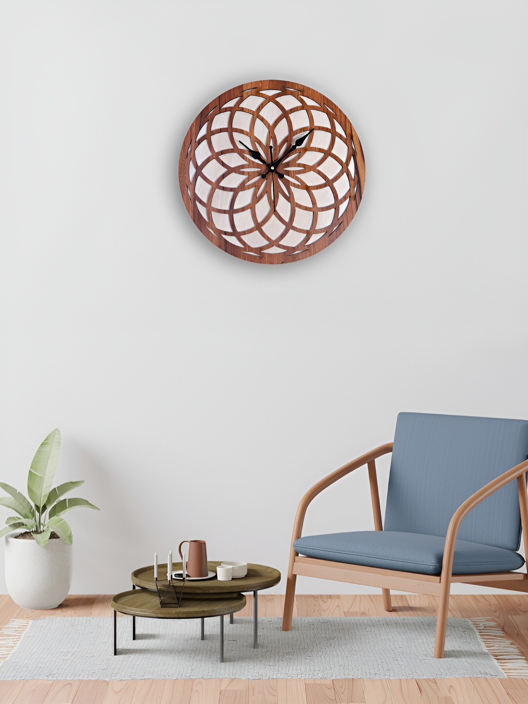 

TEAKWOOD Off White & Brown Textured Analogue Contemporary Wooden Round Wall Clock