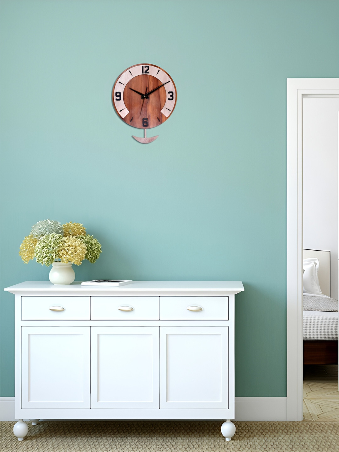 

TEAKWOOD Brown & Black Contemporary Analogue Wooden Round Wall Clock