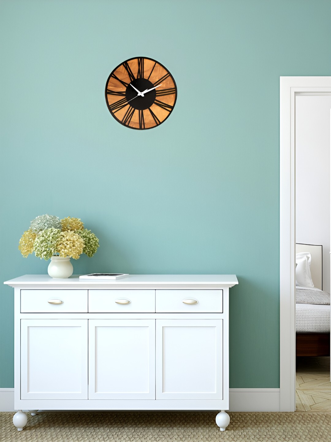 

TEAKWOOD Brown & Black Round Shaped Contemporary Wall Clock