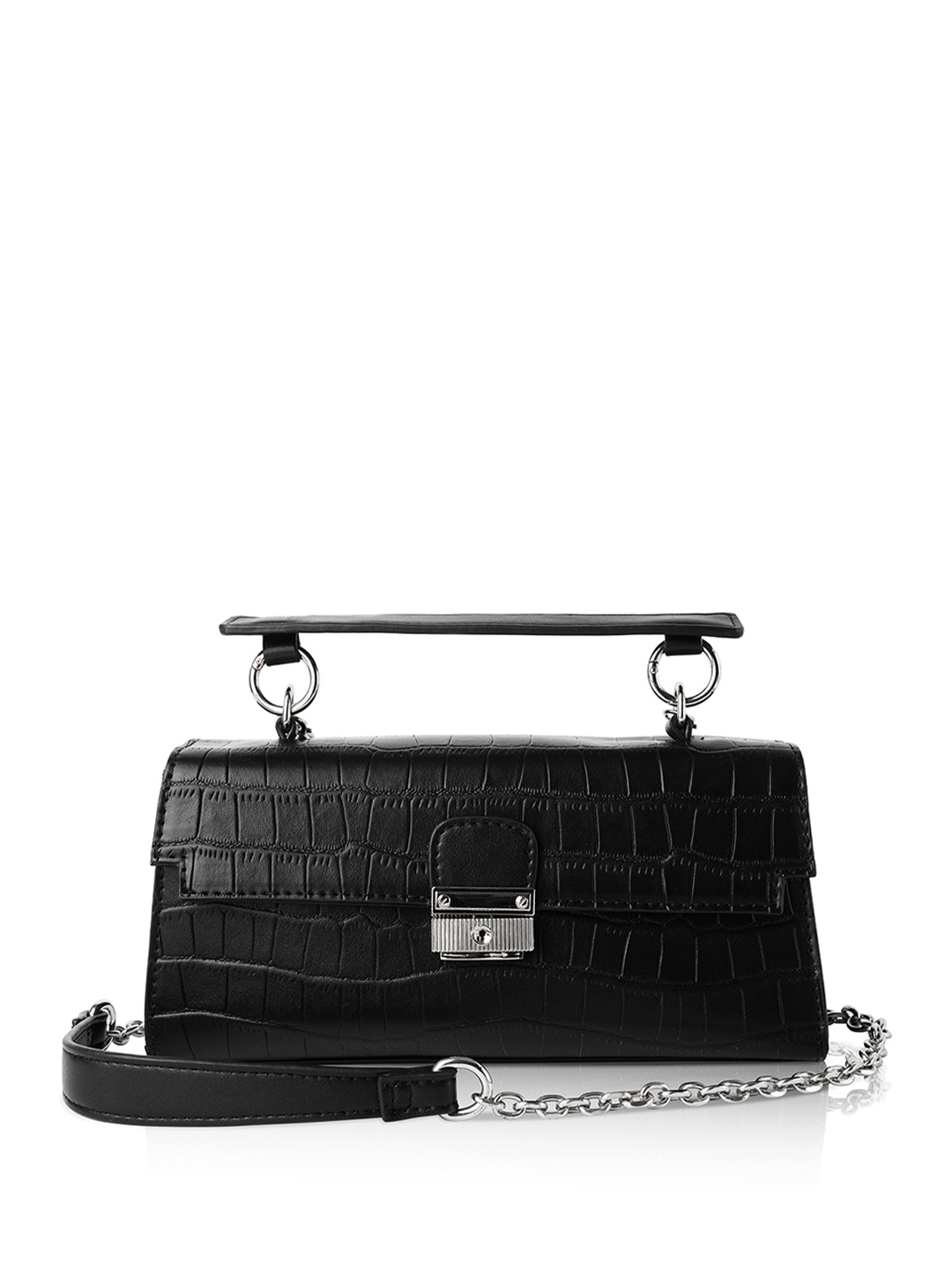 

Angeline Textured Structured Sling Bag, Black