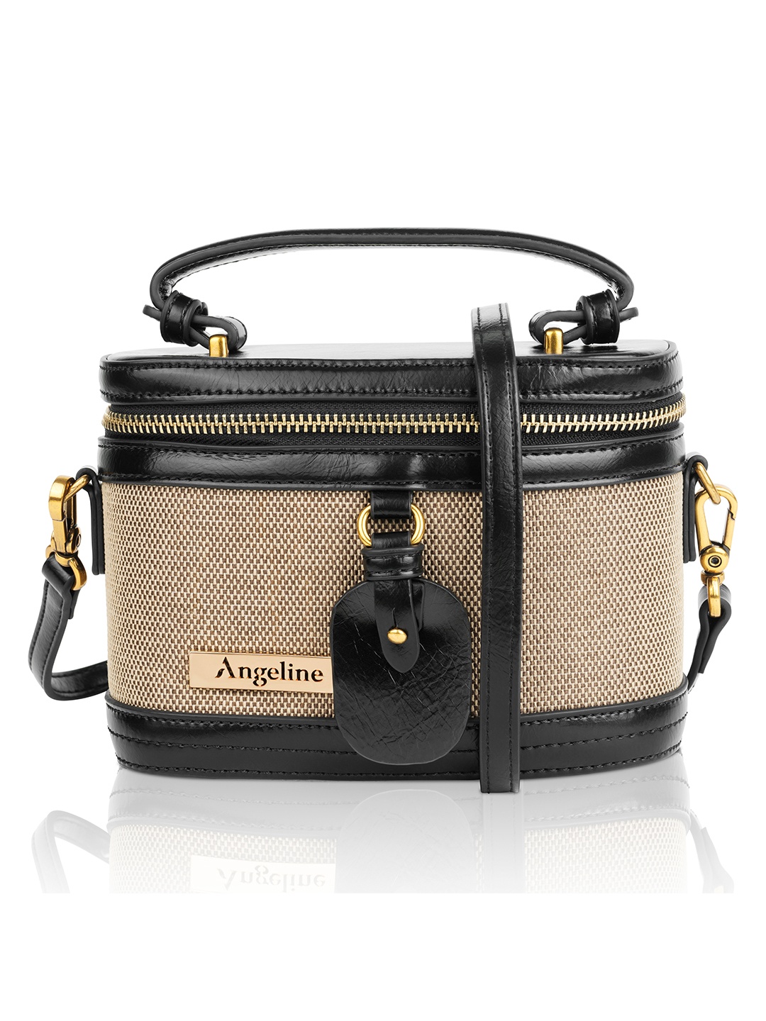 

Angeline Textured Structured Sling Bag, Black