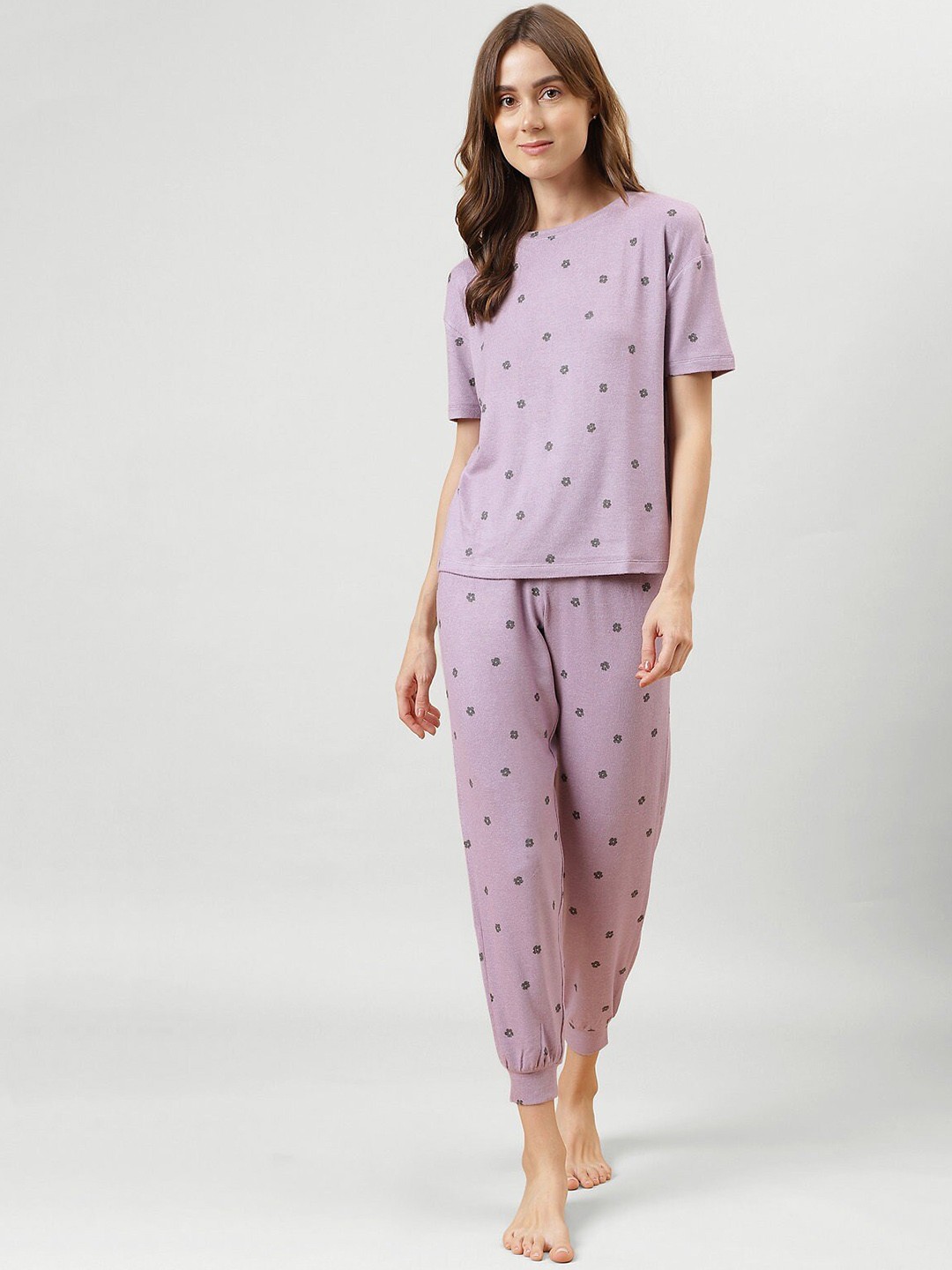

Marks & Spencer Floral Printed T-Shirt With Joggers, Lavender