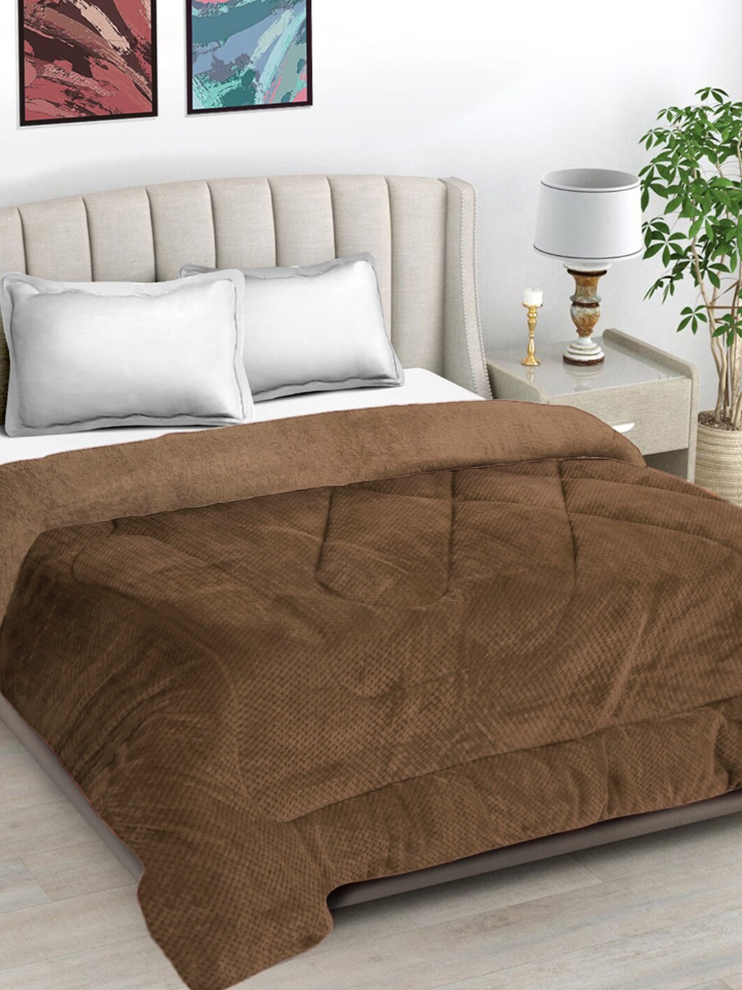 

FABINALIV Brown Geometric Woollen Heavy Winter 950 GSM Double Bed Quilt