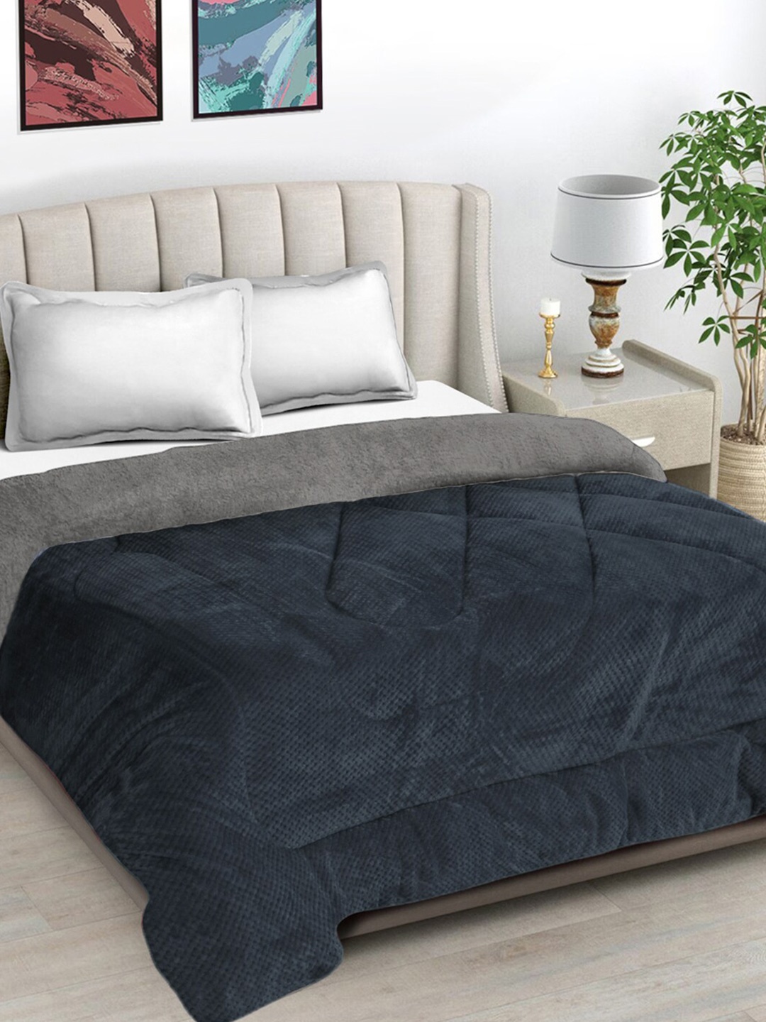 

FABINALIV Grey Geometric Woollen Heavy Winter 950 GSM Double Bed Quilt