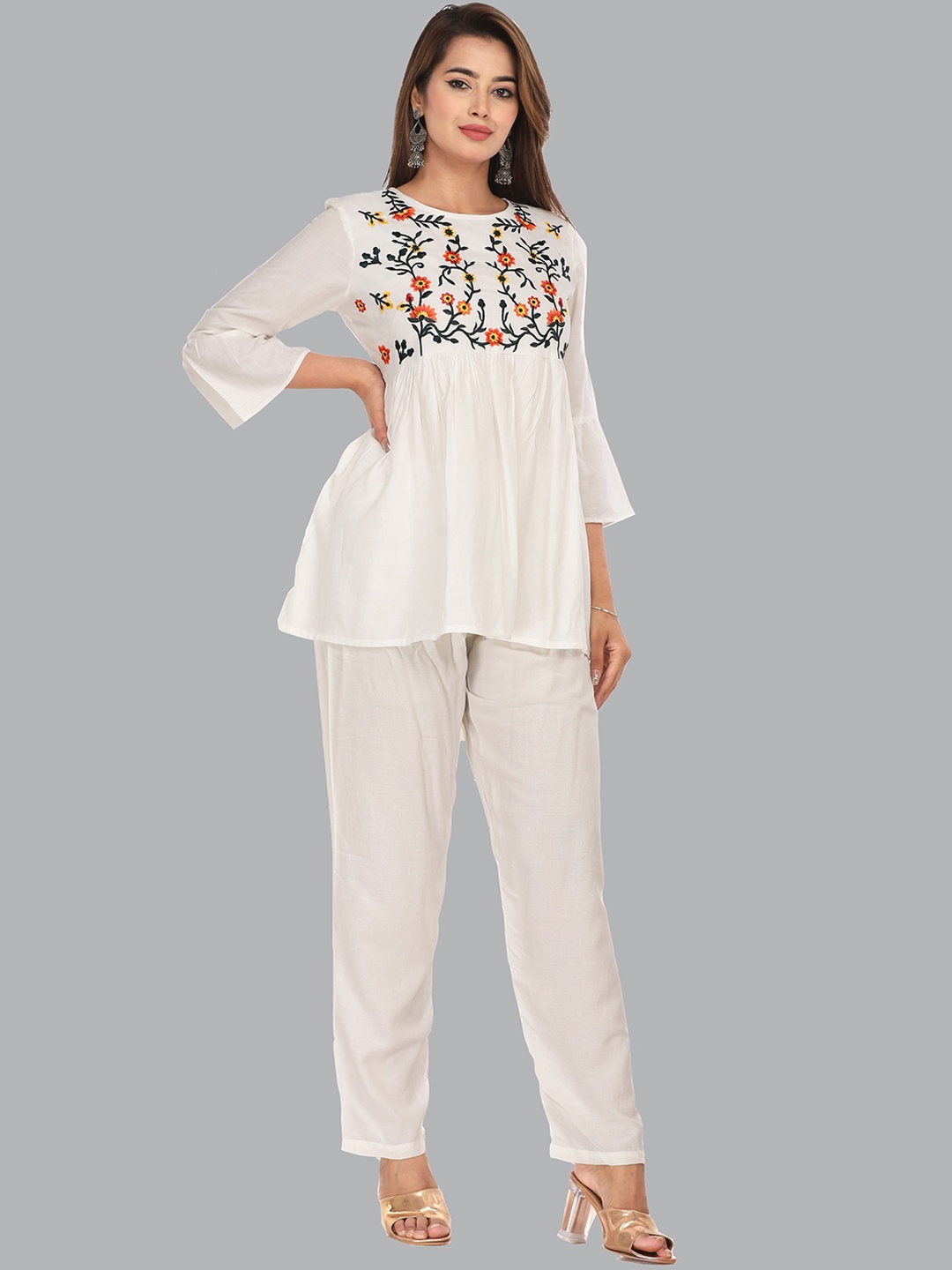 

MARISY Embroidered Tunic With Trouser Co-Ords Set, White