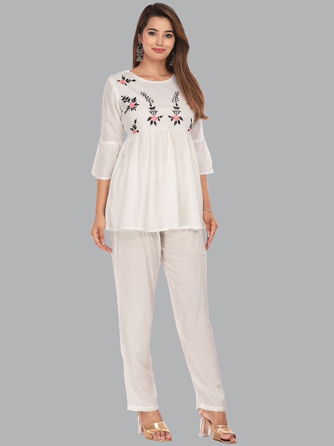 

MARISY Embroidered Tunic With Trouser Co-Ords Set, White