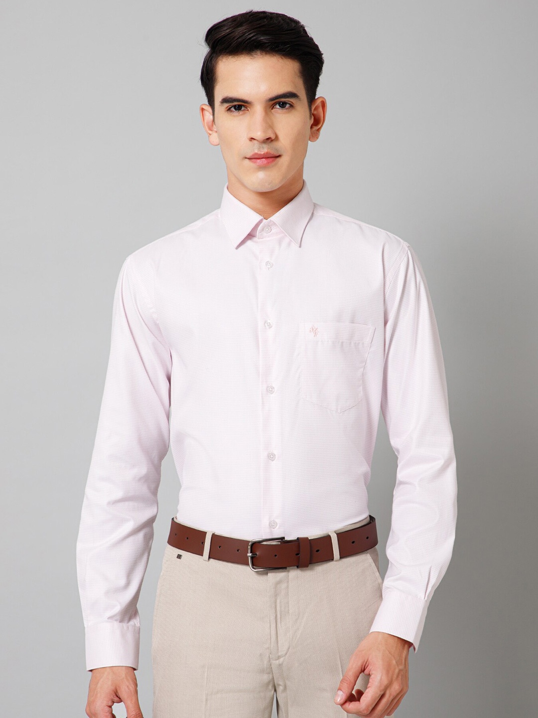 

Cantabil Comfort Self Design Cotton Formal Shirt, Pink