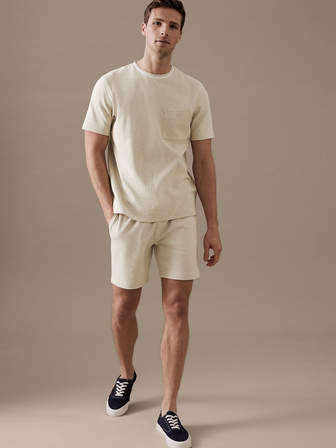 

Marks & Spencer Men Textured Pure Cotton Shorts, Beige