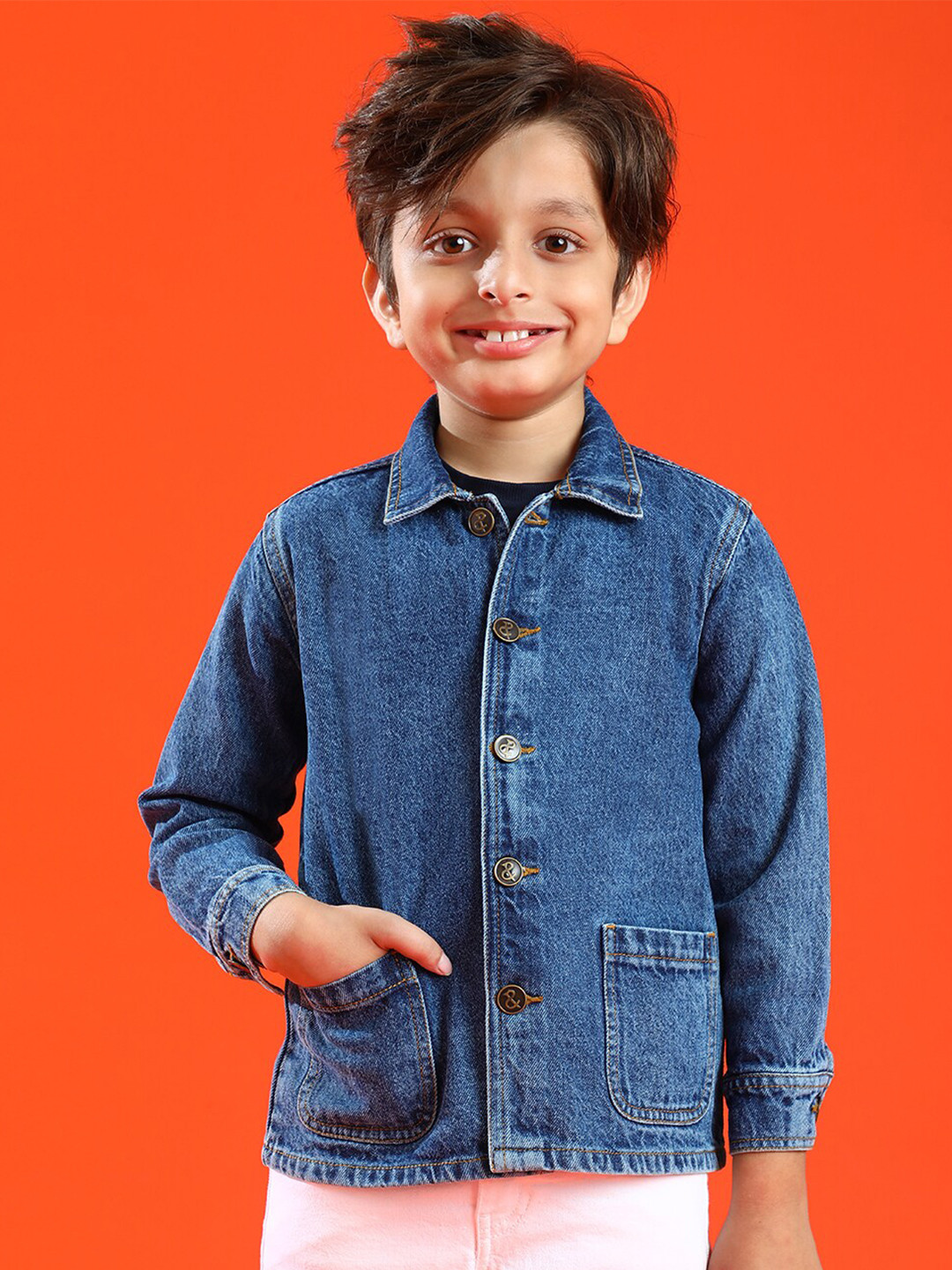 

TALES & STORIES Boys Spread Collar Cotton Casual Shacket, Blue