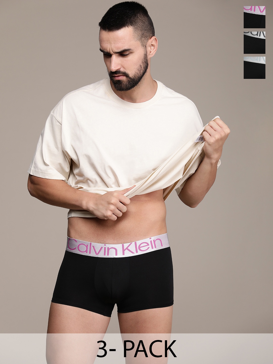 

Calvin Klein Underwear Men Low Rise Solid Pack Of 3 Trunks, Black