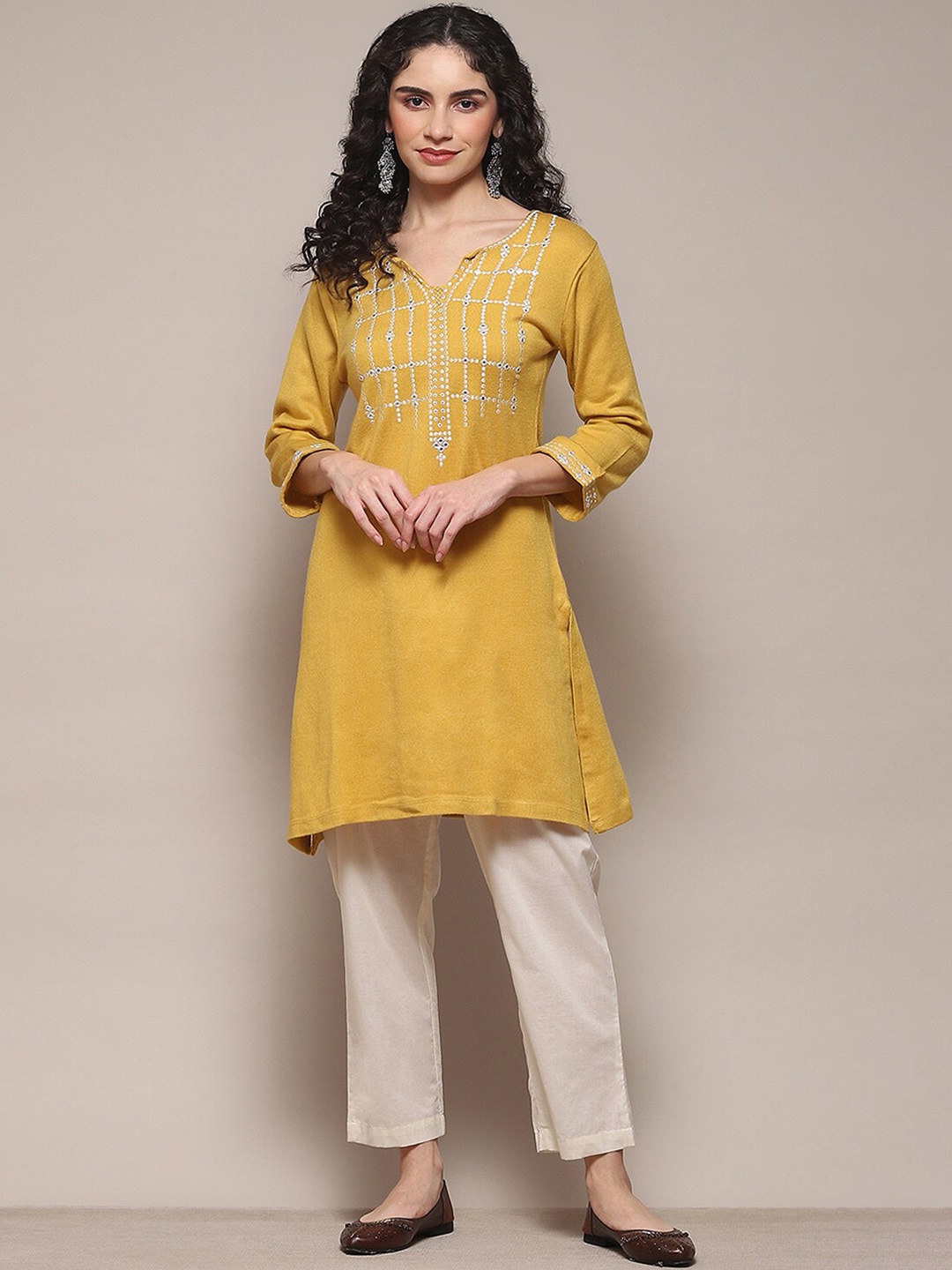 

Biba Ethnic Motifs Yoke Design Thread & Mirror Work Cotton Kurta, Mustard